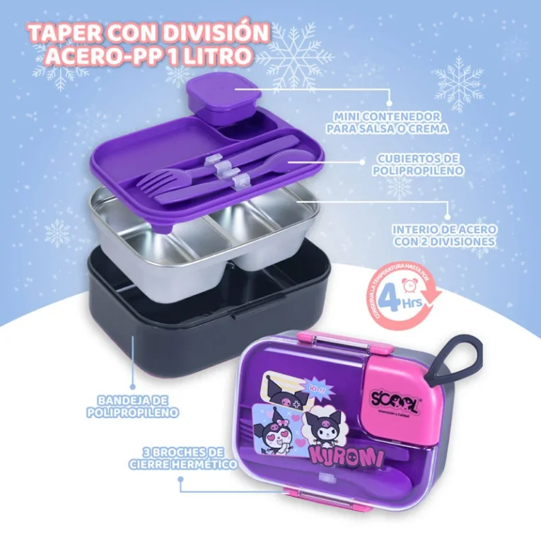 Taper Bento Bandeja de Acero 2 divisiones Scool (2)