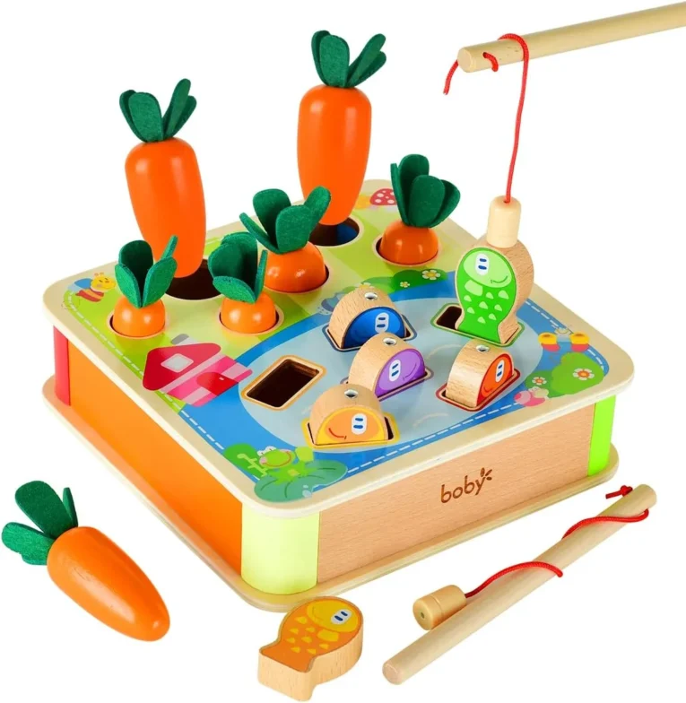 Juego Montessori de Madera Cosecha de Zanahorias y Pesca Magnética