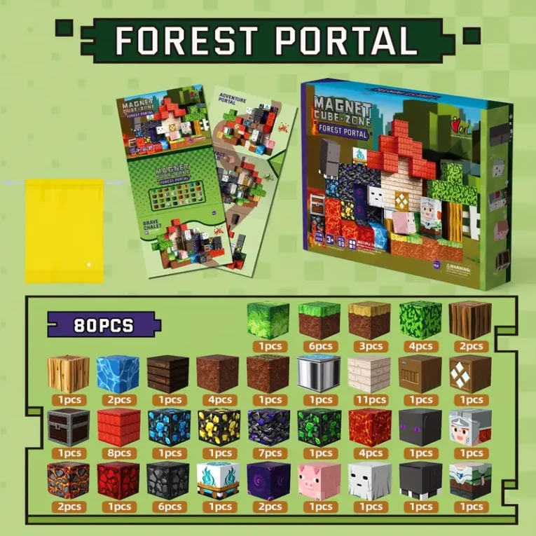 Juego STEM de Cubos Magneticos Forest 80 pcs (Minecraft)