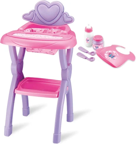 Silla de comer para muñeca con accesorios