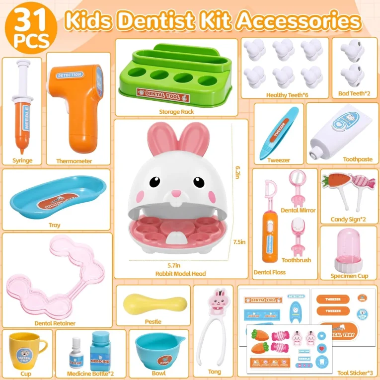 Kit de Dentista Infantil 31 Piezas con Conejo Dental – Juego Educativo de Rol (4)