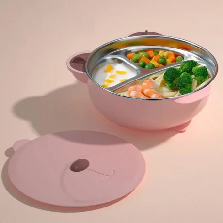 Plato de Acero Inoxidable con Divisiones y Ventosa Little Bear